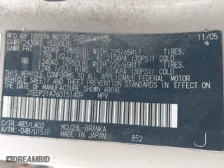 2006 Toyota Highlander w/3rd Row with VIN JTEEP21A760151409, listed as a IAAI auction lot 41395361 with 236,217 mi miles. Bid and sale history available at carsss.com. Image 9.