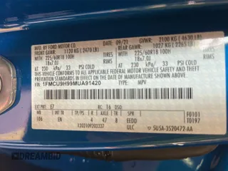 2021 Ford Escape SEL with VIN 1FMCU9H99MUA91420, listed as a IAAI auction lot 42569696 with 10,319 mi miles and . Bid and sale history available at DreamBid. Image 2.