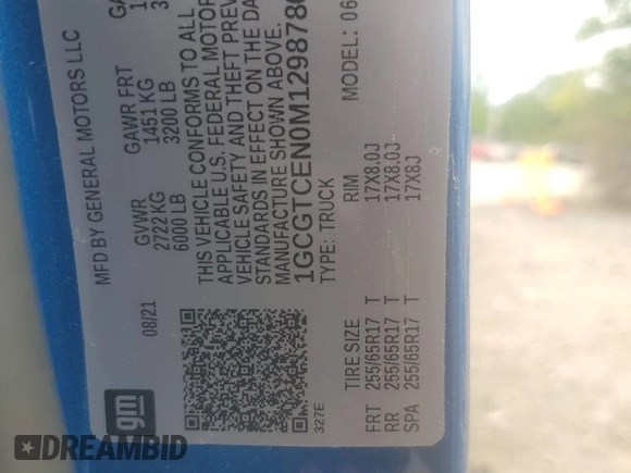 2021 Chevrolet Colorado 4WD LT with VIN 1GCGTCEN0M1298786, listed as a Copart auction lot 57600825 with 38,337 mi miles and Salvage title. Bid and sale history available at DreamBid. Image 12.
