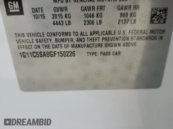 2016 Chevrolet Malibu Limited LT with VIN 1G11C5SA8GF150226, listed as a Copart auction lot 72629534 with 90,125 mi miles and Salvage Title. Bid and sale history available at carsss.com. Image 12.