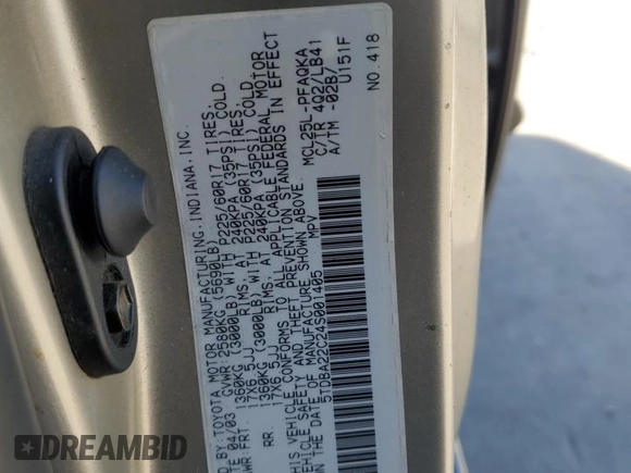 2004 Toyota Sienna XLE with VIN 5TDBA22C24S001405, listed as a Copart auction lot 56316385 with 293,077 mi miles and Clean Title. Bid and sale history available at DreamBid. Image 13.