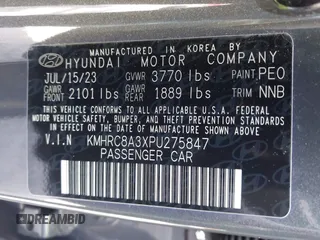 2023 Hyundai Venue Limited with VIN KMHRC8A3XPU275847, listed as a IAAI auction lot 41889404 with 8,555 mi miles and . Bid and sale history available at DreamBid. Image 9.