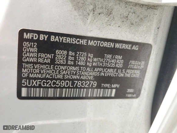 2013 BMW X6 xDrive35i with VIN 5UXFG2C59DL783279, listed as a Copart auction lot 59685334 with 134,324 mi miles and Salvage Title. Bid and sale history available at carsss.com. Image 15.