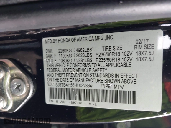 2017 Acura RDX w/Technology Pkg with VIN 5J8TB4H56HL032364, listed as a IAAI auction lot 41866614 with 83,450 mi miles. Bid and sale history available at carsss.com. Image 9.