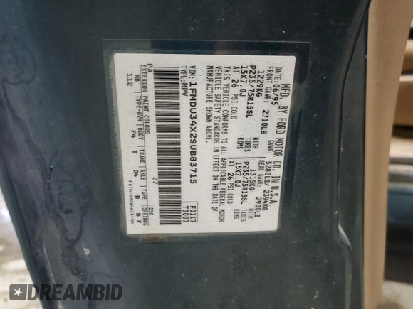 1995 Ford Explorer Eddie Bauer with VIN 1FMDU34X2SUB83715, listed as a Copart auction lot 42427625 with 331,768 mi miles and Salvage title. Bid and sale history available at DreamBid. Image 15.