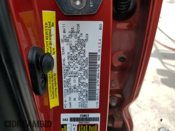 2011 Toyota Tacoma PreRunner with VIN 5TFJU4GN0BX011320, listed as a Copart auction lot 50757485 with 59,172 mi miles and Salvage Title. Bid and sale history available at DreamBid. Image 12.