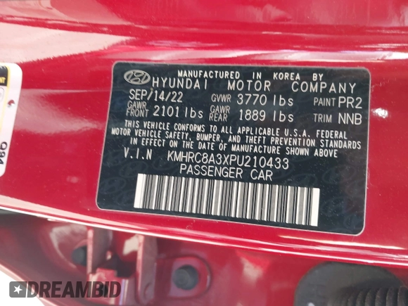 2023 Hyundai Venue Limited with VIN KMHRC8A3XPU210433, listed as a IAAI auction lot 42019863 with 54,101 mi miles and . Bid and sale history available at DreamBid. Image 9.