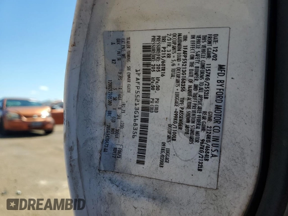 2003 Ford Taurus SES Standard with VIN 1FAFP55213G168356, listed as a Copart auction lot 73246854 with 212,786 mi miles and Salvage Title. Bid and sale history available at DreamBid. Image 12.