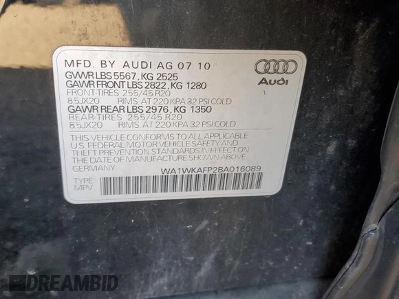 2011 Audi Q5 Prestige z VIN WA1WKAFP2BA016089, wystawiony jako Copart lot #73542554 z przebiegiem 106 667 mil mil oraz Szkoda całkowita • Salvage title. Historia ofert i sprzedaży dostępna na DreamBid. Obrazek 14.