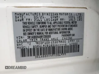 2021 Nissan Sentra SR with VIN 3N1AB8DV4MY286999, listed as a Copart auction lot 44139665 with 56,859 mi miles and Salvage Title. Bid and sale history available at carsss.com. Image 13.