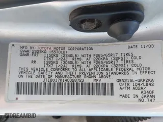2004 Toyota 4Runner Limited with VIN JTEBU17R140028723, listed as a IAAI auction lot 41796740 with 281,291 mi miles. Bid and sale history available at carsss.com. Image 9.