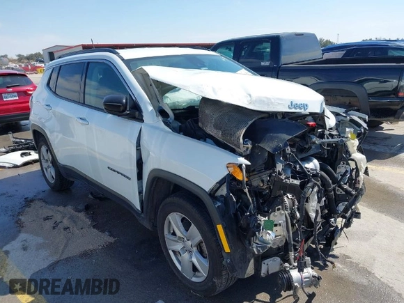 2022 Jeep Compass Latitude with VIN 3C4NJCBB0NT187365, listed as a IAAI auction lot 41691559 with 93,576 mi miles and . Bid and sale history available at carsss.com. Image 1.