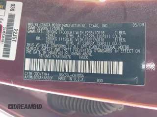 2010 Toyota Tundra z VIN 5TFUW5F17AX096876, wystawiony jako IAAI lot #41583521 z przebiegiem 118 084 mil mil oraz . Historia ofert i sprzedaży dostępna na DreamBid. Obrazek 9.