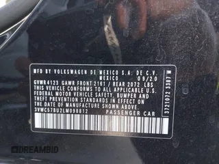 2020 Volkswagen Jetta S with VIN 3VWC57BU2LM098812, listed as a IAAI auction lot 42495022 with 97,098 mi miles and . Bid and sale history available at DreamBid. Image 9.