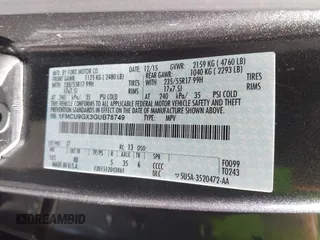 2016 Ford Escape SE with VIN 1FMCU9GX3GUB78749, listed as a IAAI auction lot 42030262 with 93,365 mi miles. Bid and sale history available at carsss.com. Image 9.