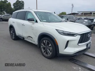 2023 Infiniti QX60 Luxe with VIN 5N1DL1FS1PC368974, listed as a IAAI auction lot 42543503 with 21,646 mi miles and . Bid and sale history available at DreamBid. Image 1.