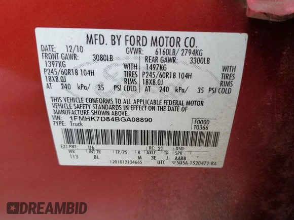 2011 Ford Explorer XLT with VIN 1FMHK7D84BGA08890, listed as a Copart auction lot 53701835 with 112,688 mi miles and Salvage Title. Bid and sale history available at carsss.com. Image 14.