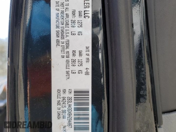 2008 Dodge Charger z VIN 2B3LA43GX8H294087, wystawiony jako Copart lot #54843755 z przebiegiem 208 359 mil mil oraz Szkoda całkowita • Salvage title. Historia ofert i sprzedaży dostępna na DreamBid. Obrazek 13.
