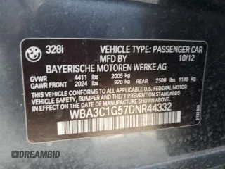 2013 BMW 3 Series 328i with VIN WBA3C1G57DNR44332, listed as a Copart auction lot 45503415 with 158,141 mi miles and Salvage Title. Bid and sale history available at carsss.com. Image 13.