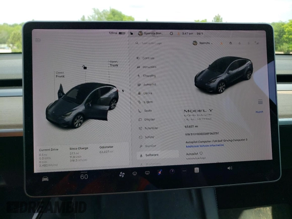 2021 Tesla Model Y Long Range z VIN 5YJYGDEE0MF263137, wystawiony jako Copart lot #57295705 z przebiegiem 63 627 mil mil oraz Szkoda całkowita • Salvage title. Historia ofert i sprzedaży dostępna na DreamBid. Obrazek 9.