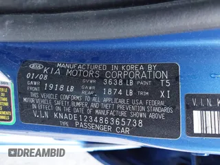 2008 Kia Rio LX with VIN KNADE123486365738, listed as a IAAI auction lot 41902367 with 248,194 mi miles. Bid and sale history available at carsss.com. Image 9.