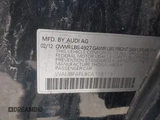 2012 Audi A4 2.0T Premium with VIN WAUBFAFL8CA116119, listed as a IAAI auction lot 42129077 with 167,839 mi miles. Bid and sale history available at carsss.com. Image 9.