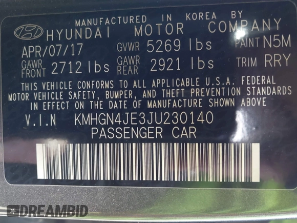2018 Genesis G80 3.8L with VIN KMHGN4JE3JU230140, listed as a IAAI auction lot 41699214 with 35,864 mi miles. Bid and sale history available at carsss.com. Image 9.