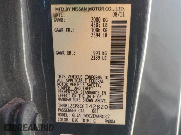 2012 Nissan Altima 3.5 SR with VIN 1N4BL2EP8CC142820, listed as a Copart auction lot 48299345 with 150,779 mi miles and Clean Title. Bid and sale history available at carsss.com. Image 13.