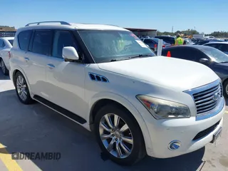 2011 Infiniti QX56 8-passenger with VIN JN8AZ2NDXB9700063, listed as a IAAI auction lot 41689198 with 197,554 mi miles. Bid and sale history available at carsss.com. Image 1.