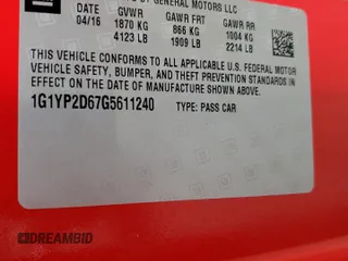2016 Chevrolet Corvette Z06 1LZ with VIN 1G1YP2D67G5611240, listed as a Copart auction lot 68030904 with 0 mi miles and Salvage Title. Bid and sale history available at carsss.com. Image 12.