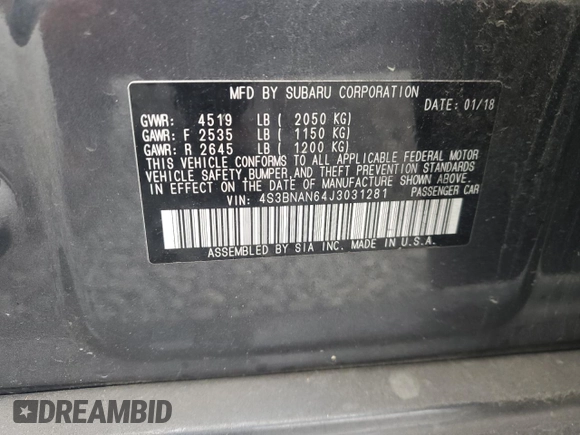 2018 Subaru Legacy Limited with VIN 4S3BNAN64J3031281, listed as a Copart auction lot 52573575 with 48,263 mi miles and Salvage Title. Bid and sale history available at carsss.com. Image 13.