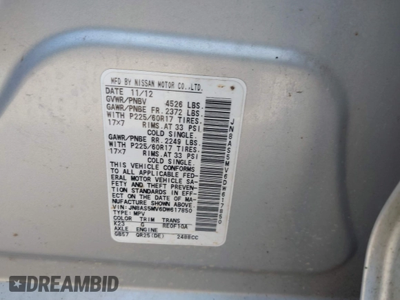 2013 Nissan Rogue SL with VIN JN8AS5MV6DW617850, listed as a IAAI auction lot 41966161 with 158,674 mi miles and . Bid and sale history available at DreamBid. Image 9.