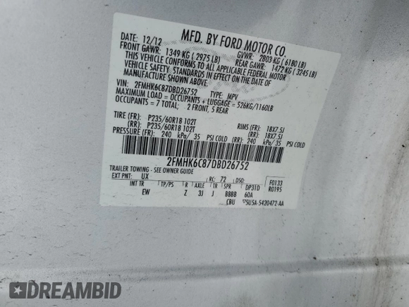 2013 Ford Flex SEL with VIN 2FMHK6C87DBD26752, listed as a Copart auction lot 88915455 with 150,314 mi miles and Salvage Title. Bid and sale history available at carsss.com. Image 14.