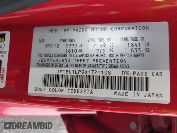 2013 Mazda 3 i Touring with VIN JM1BL1LP9D1721108, listed as a IAAI auction lot 41913064 with 134,755 mi miles and . Bid and sale history available at carsss.com. Image 9.