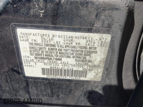 2010 Nissan Sentra S with VIN 3N1AB6AP0AL716868, listed as a IAAI auction lot 42253042 with 277,173 mi miles and . Bid and sale history available at DreamBid. Image 9.