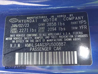 2023 Hyundai Elantra SEL with VIN KMHLS4AG3PU500887, listed as a IAAI auction lot 41908373 with 35,067 mi miles and . Bid and sale history available at DreamBid. Image 9.