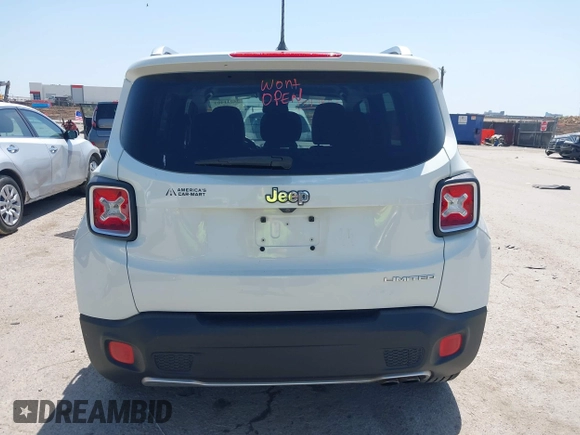 2015 Jeep Renegade Limited with VIN ZACCJADT0FPB52838, listed as a IAAI auction lot 42011409 with 97,376 mi miles and . Bid and sale history available at DreamBid. Image 16.