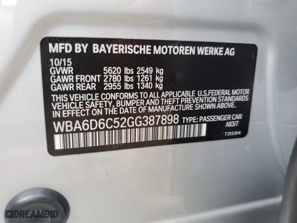 2016 BMW 6 Series 650i xDrive with VIN WBA6D6C52GG387898, listed as a Copart auction lot 77109254 with 106,134 mi miles and Salvage Title. Bid and sale history available at carsss.com. Image 12.