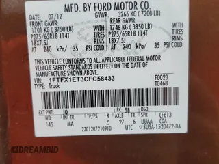 2012 Ford F-150 XL z VIN 1FTFX1ET3CFC58433, wystawiony jako Copart lot #60319195 z przebiegiem 114 046 mil mil oraz Szkoda całkowita • Salvage title. Historia ofert i sprzedaży dostępna na DreamBid. Obrazek 12.