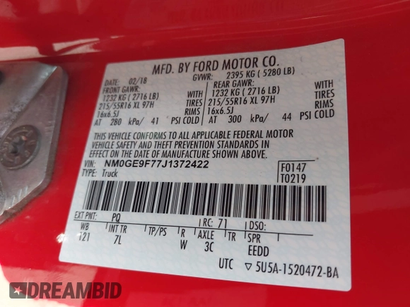 2018 Ford Transit Connect XLT with VIN NM0GE9F77J1372422, listed as a IAAI auction lot 41879457 with 97,398 mi miles and . Bid and sale history available at DreamBid. Image 9.
