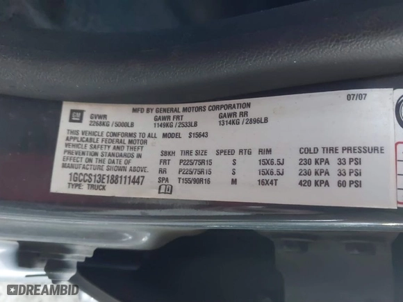 2008 Chevrolet Colorado LT w/1LT with VIN 1GCCS13E188111447, listed as a IAAI auction lot 41424541 with 92,794 mi miles. Bid and sale history available at carsss.com. Image 9.