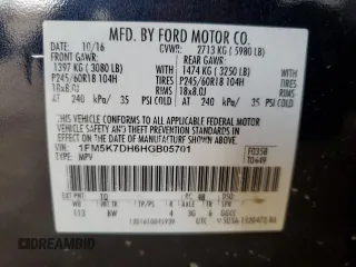 2017 Ford Explorer XLT with VIN 1FM5K7DH6HGB05701, listed as a Copart auction lot 50873675 with 103,914 mi miles and Clean Title. Bid and sale history available at carsss.com. Image 13.