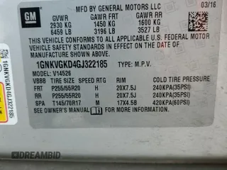 2016 Chevrolet Traverse LT with VIN 1GNKVGKD4GJ322185, listed as a Copart auction lot 56381015 with 122,476 mi miles and Salvage title. Bid and sale history available at DreamBid. Image 14.