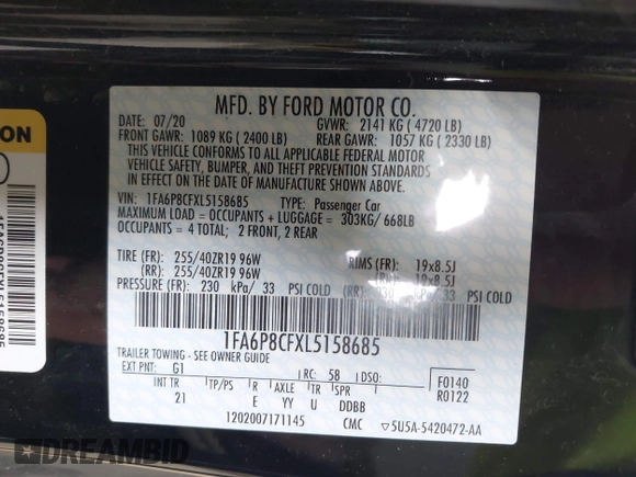 2020 Ford Mustang GT with VIN 1FA6P8CFXL5158685, listed as a IAAI auction lot 42276105 with 13,775 mi miles and . Bid and sale history available at DreamBid. Image 9.