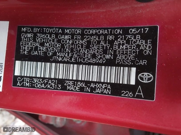 2017 Toyota Corolla iM with VIN JTNKARJE1HJ548949, listed as a IAAI auction lot 41666246 with 65,604 mi miles. Bid and sale history available at carsss.com. Image 9.