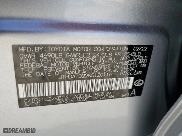 2022 Lexus IS with VIN JTHDA1D22N5120116, listed as a Copart auction lot 43250735 with 5,976 mi miles and Salvage Title. Bid and sale history available at carsss.com. Image 12.