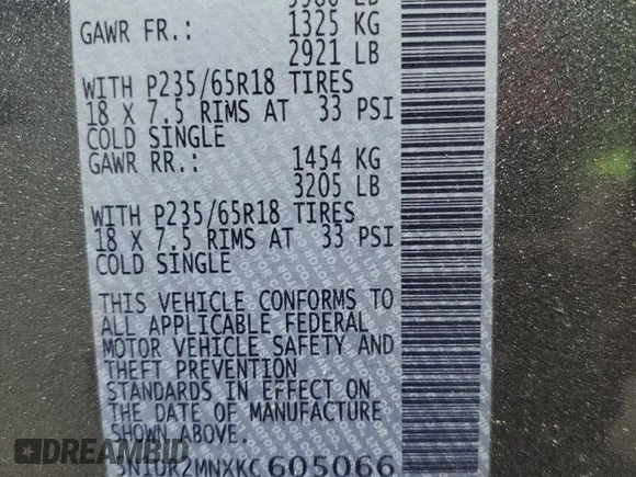 2019 Nissan Pathfinder S z VIN 5N1DR2MNXKC605066, wystawiony jako Copart lot #52806895 z przebiegiem 123 017 mil mil oraz Szkoda całkowita • Salvage title. Historia ofert i sprzedaży dostępna na DreamBid. Obrazek 13.