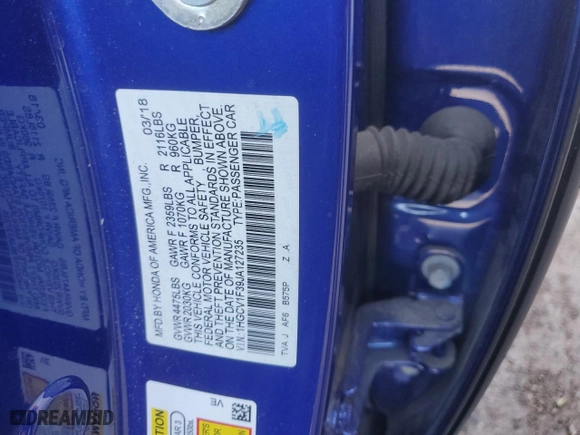 2018 Honda Accord Sedan Sport 1.5T with VIN 1HGCV1F39JA127235, listed as a Copart auction lot 52218285 with 129,019 mi miles and Clean Title. Bid and sale history available at carsss.com. Image 12.