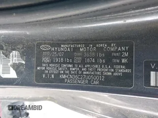 2007 Hyundai Accent SE z VIN KMHCN36C27U050012, wystawiony jako IAAI lot #42112316 z przebiegiem 172 070 mil mil oraz . Historia ofert i sprzedaży dostępna na DreamBid. Obrazek 9.