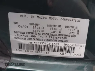 2001 Mazda MX-5 Miata z VIN JM1NB353510216609, wystawiony jako IAAI lot #41298866 z przebiegiem 183 388 mil mil oraz . Historia ofert i sprzedaży dostępna na DreamBid. Obrazek 9.